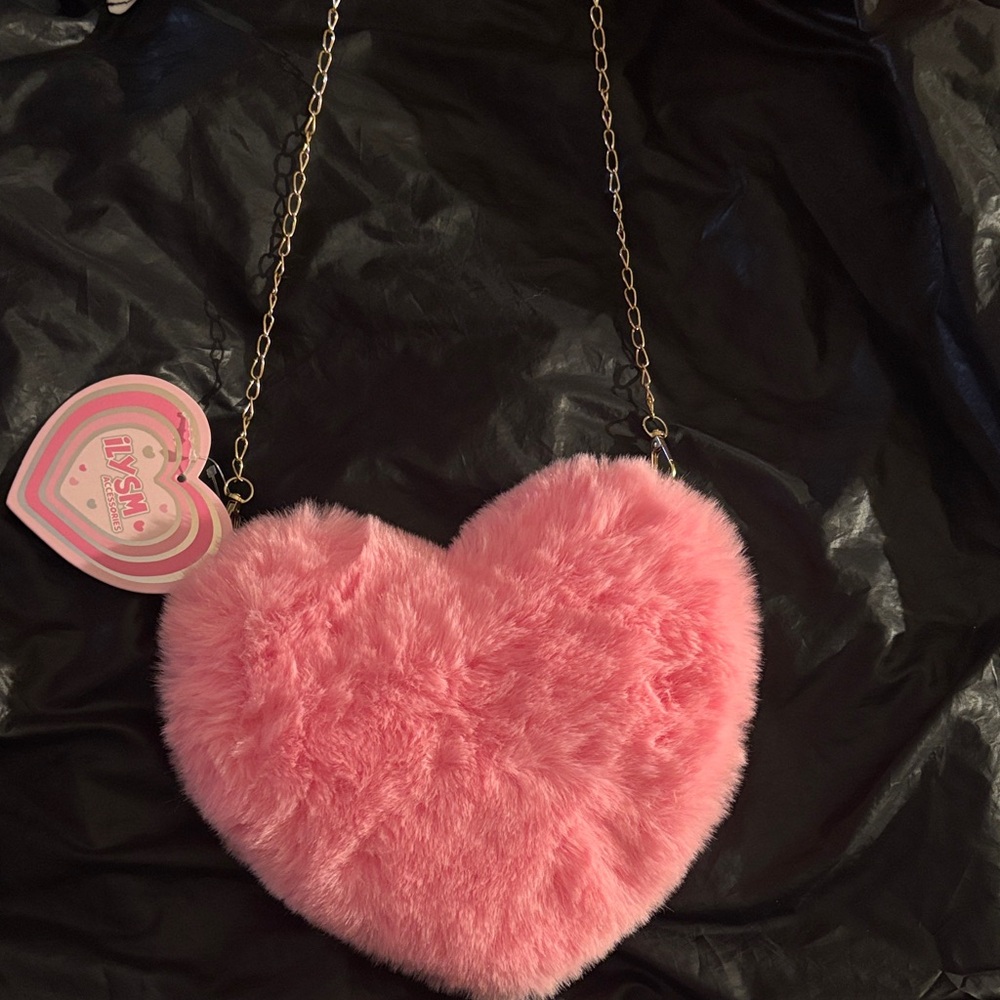 Pink Heart-Shaped Furry Bag